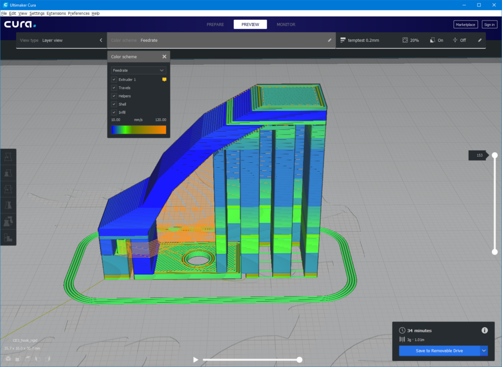 Vorschau der Feedrate in Cura V4.1